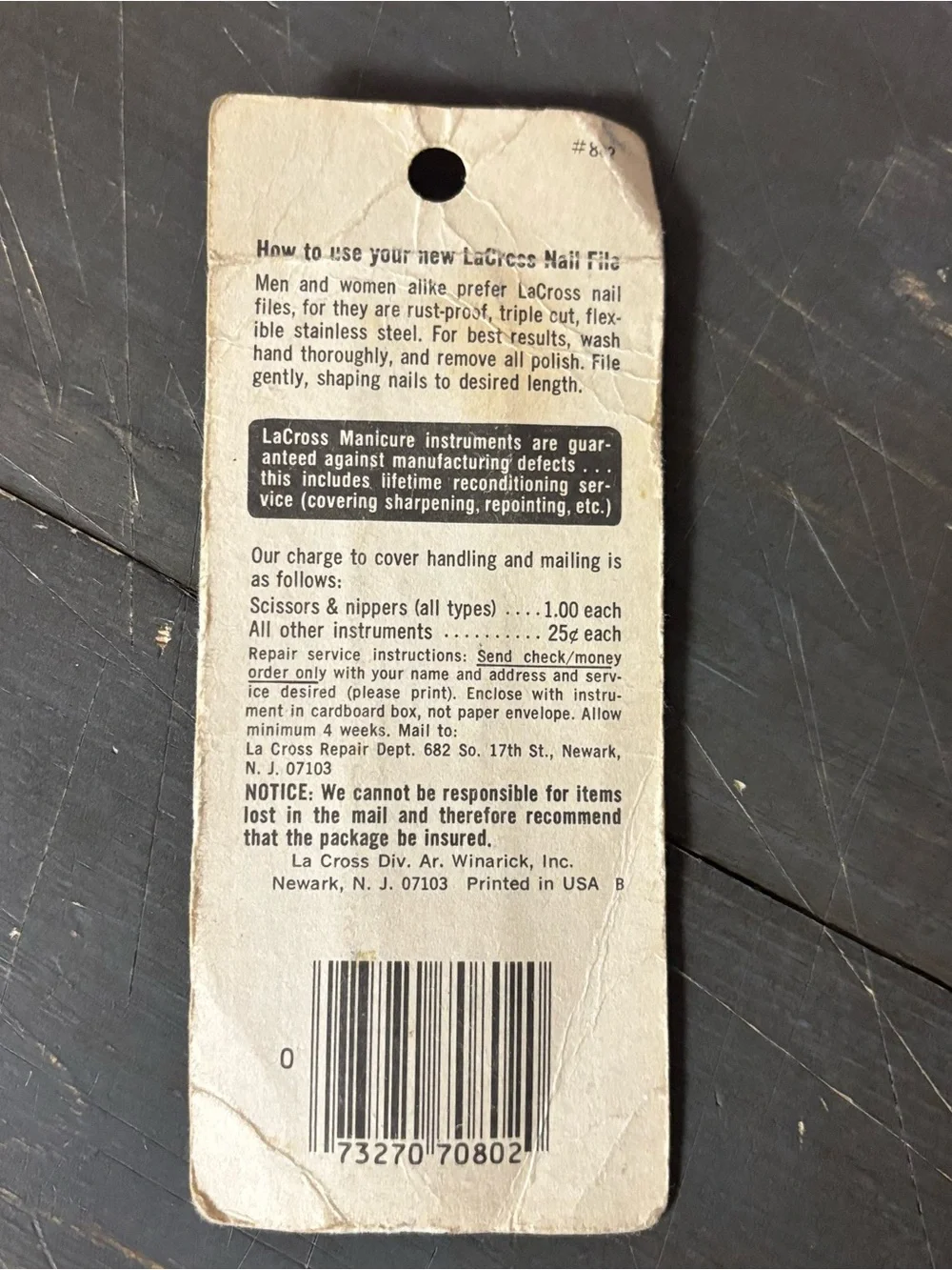 Vintage La Cross Nail File Metal Triple Cut Flexible Rustproof with Package - Picture 3 of 5